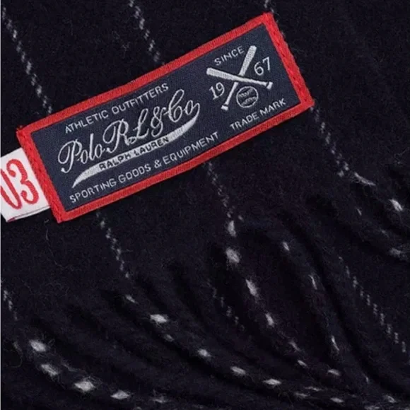 Ralph Lauren Dark Blue Scarf with White Stripes - Picture 3 of 5